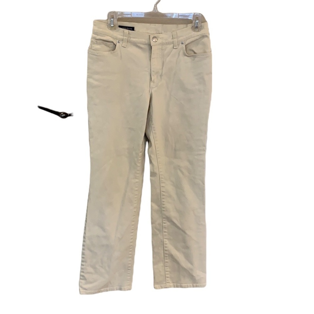 Lands End Classic Straight Leg High Waist Pale Yellow / Tan Denim Jeans Sz 4